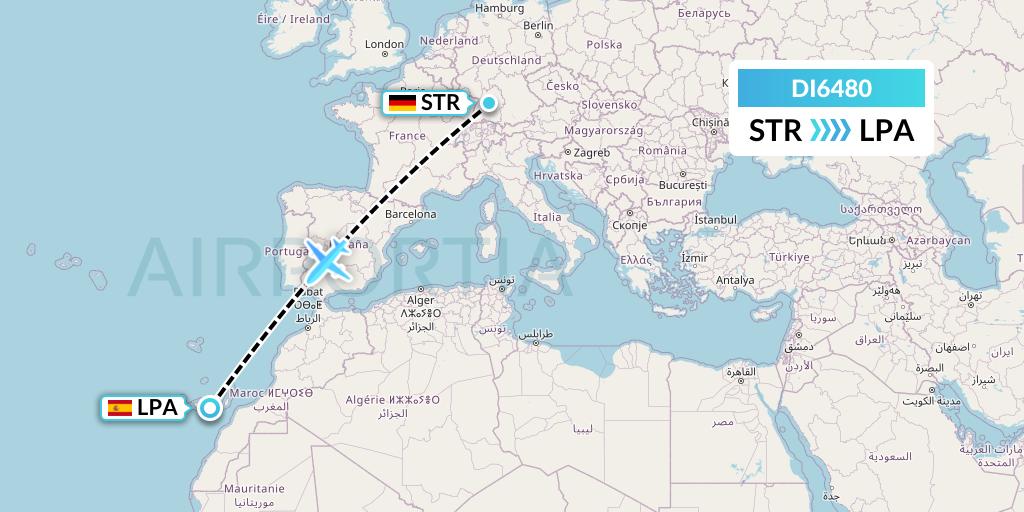 DI6480 Marabu Airlines Flight Map: Stuttgart to Las Palmas