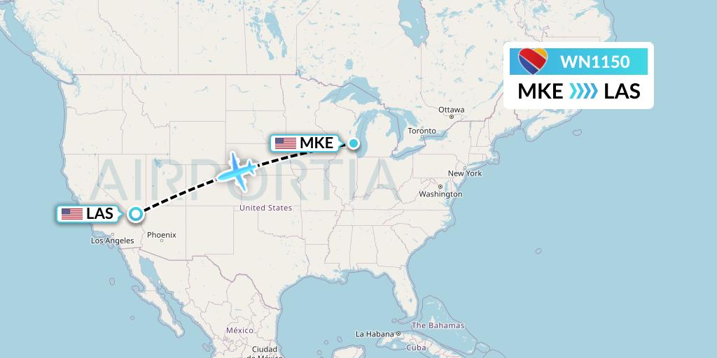 WN1150 Southwest Airlines Flight Map: Milwaukee to Las Vegas