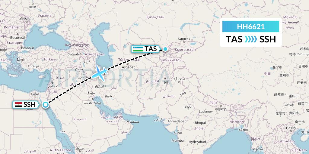 HH6621 Qanot Sharq Flight Map: Tashkent to Sharm el-Sheikh
