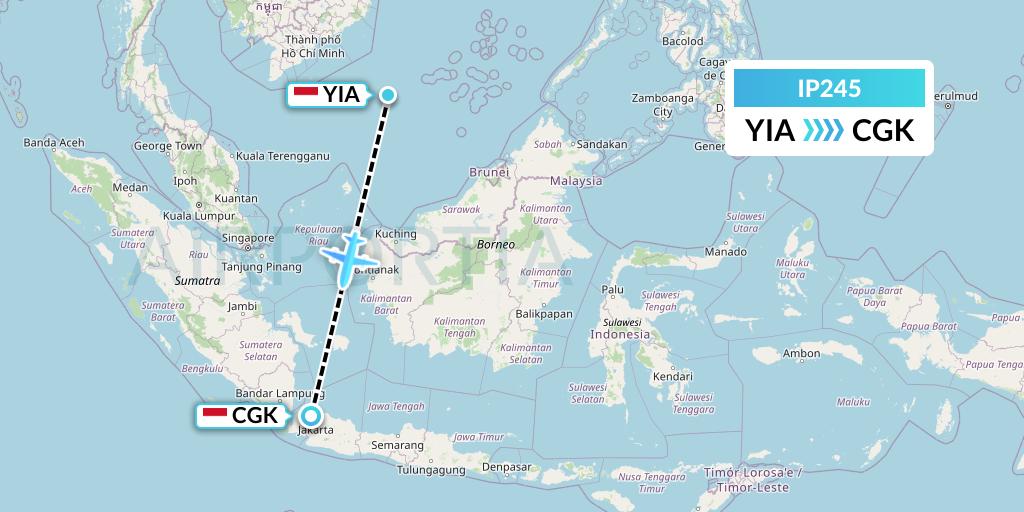 IP245 Pelita Air Service Flight Map: Yogyakarta to Jakarta