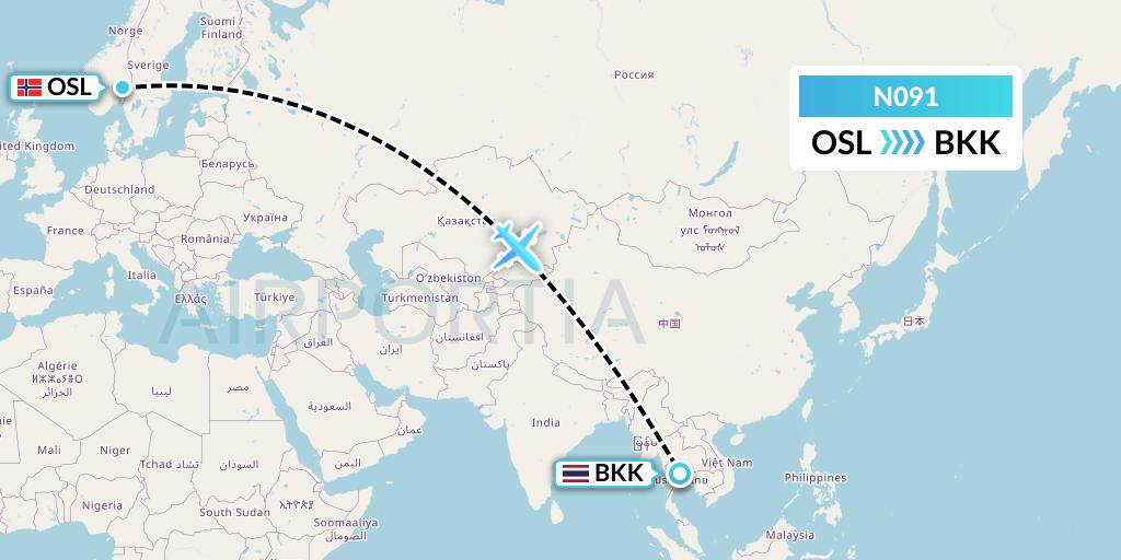 N091 Flight Status Norse Atlantic Airways: Oslo to Bangkok (NBT91)