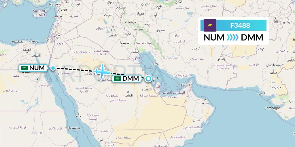 F3488 flydeal Flight Map: Tabuk to Dammam