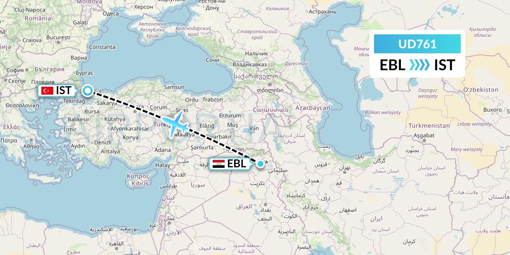 UD761 UR Airlines Flight Map: Arbil to Istanbul