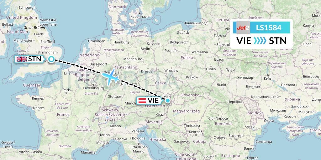 LS1584 Jet2 Flight Map: Vienna to London