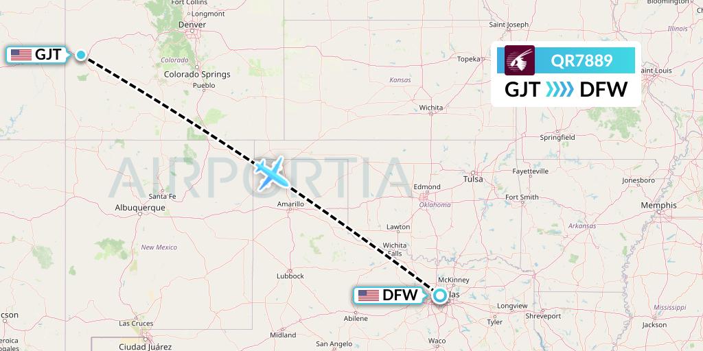 QR7889 Qatar Airways Flight Map: Grand Junction to Dallas