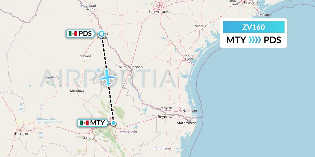 ZV160 Aerus Flight Map: Monterrey to Piedras Negras