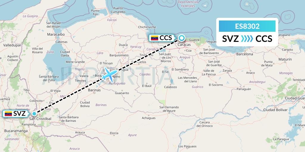 ES8302 Estelar Latinoamerica Flight Map: Venezuela to Caracas