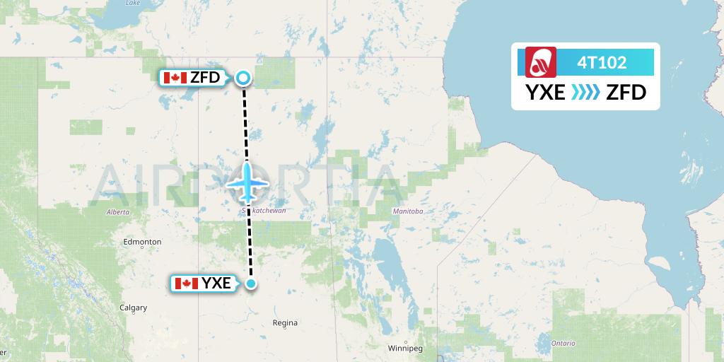 4T102 Rise Air Flight Map: Saskatoon to Fond Du Lac