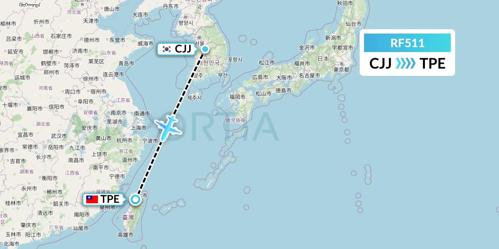 RF511 Aero K Airlines Flight Map: Cheongju to Taipei