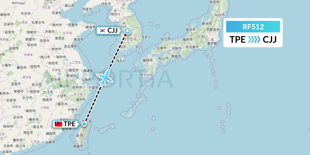 RF512 Aero K Airlines Flight Map: Taipei to Cheongju