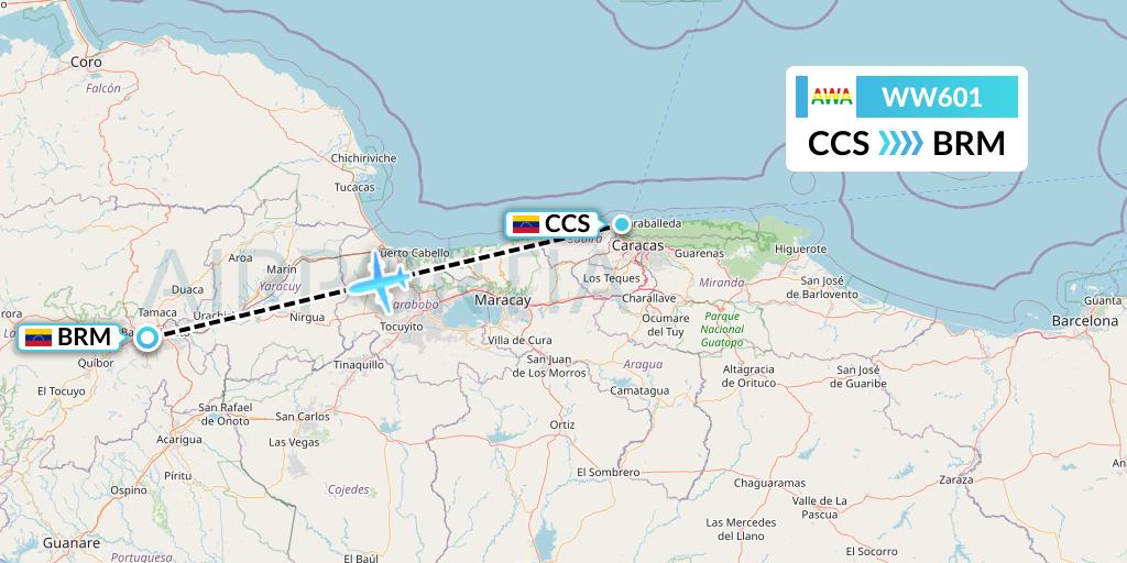 WW601 Venezolana Flight Map: Caracas to Barquisimeto