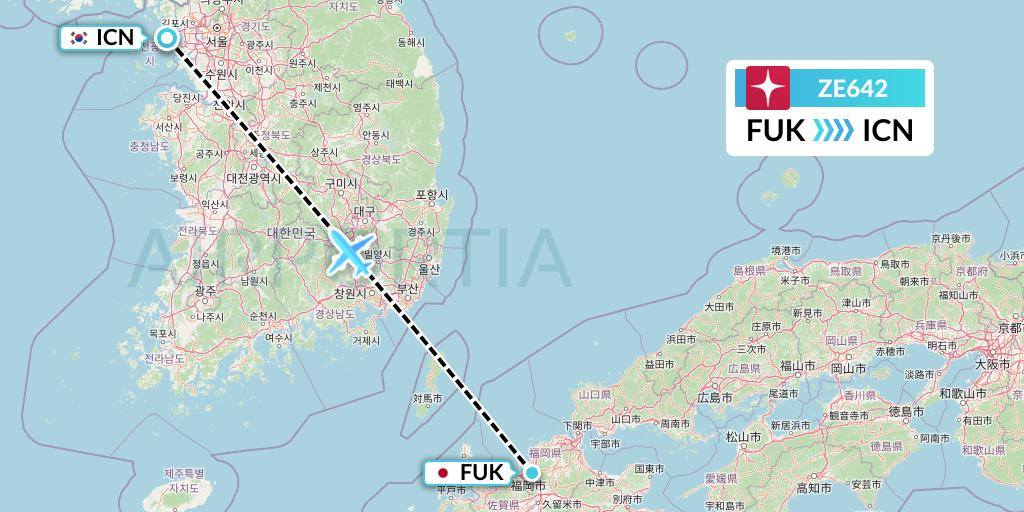 ZE642 Eastar Jet Flight Map: Fukuoka to Seoul