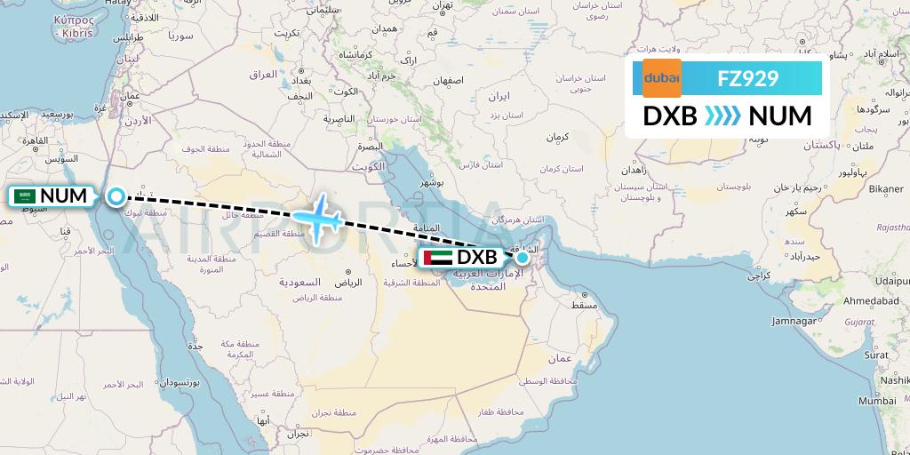 FZ929 FlyDubai Flight Map: Dubai to Tabuk