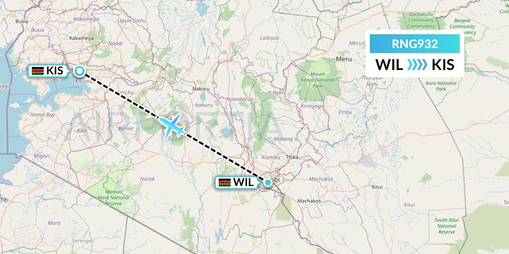 RNG932 Renegade Air Flight Map: Nairobi to Kisumu
