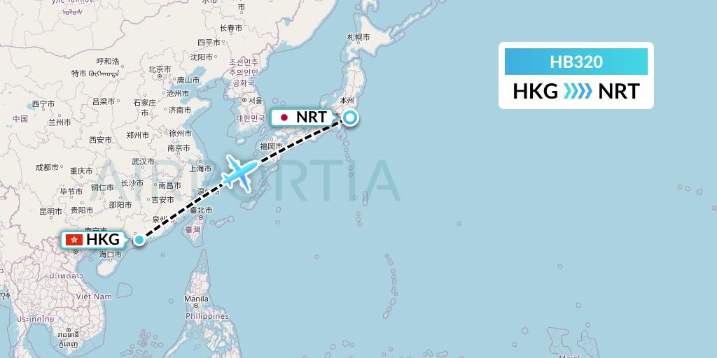 HB320 Greater Bay Airlines Flight Map: Hong Kong to Tokyo