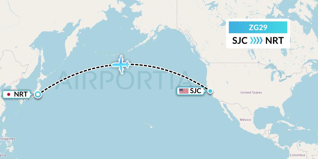 ZG29 Zipair Tokyo Inc. Flight Map: San Jose to Tokyo
