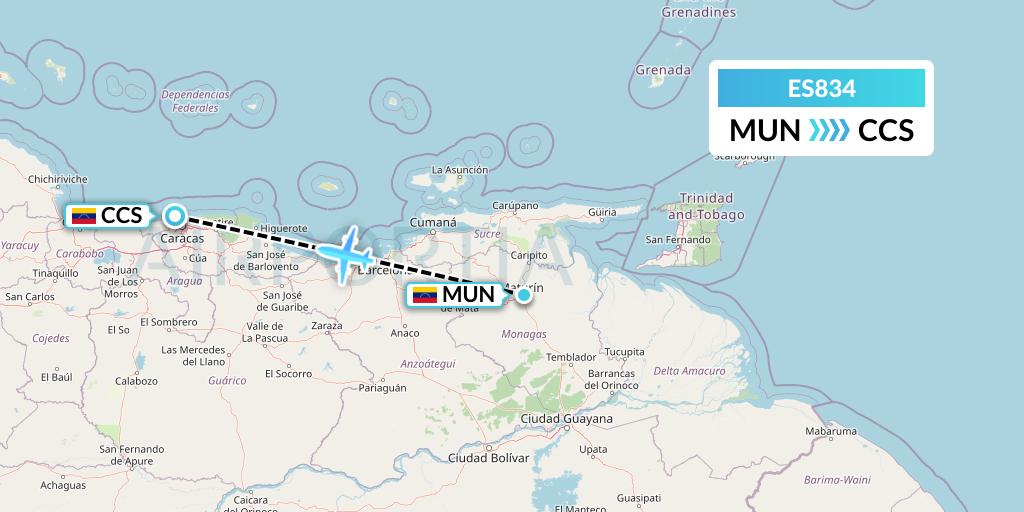 ES834 Estelar Latinoamerica Flight Map: Maturin to Caracas