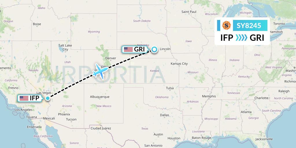 SY8245 Sun Country Airlines Flight Map: Bullhead City to Grand Island