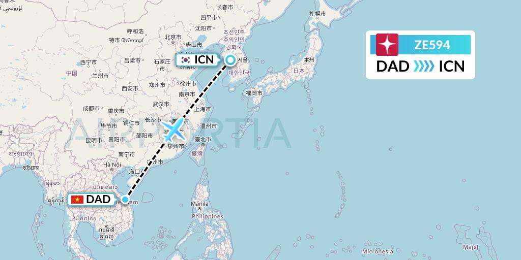 ZE594 Eastar Jet Flight Map: Da Nang to Seoul