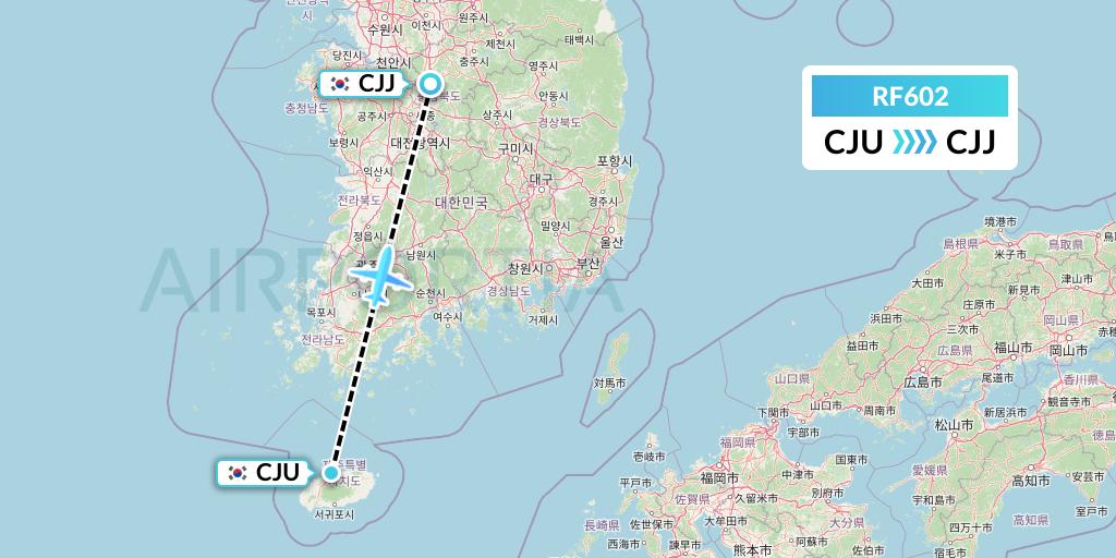 RF602 Aero K Airlines Flight Map: Jeju to Cheongju
