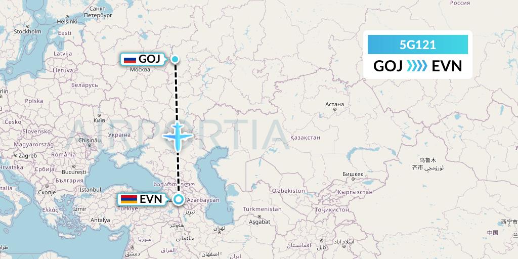 5G121 Shirak Avia Flight Map: Nizhny Novgorod to Yerevan
