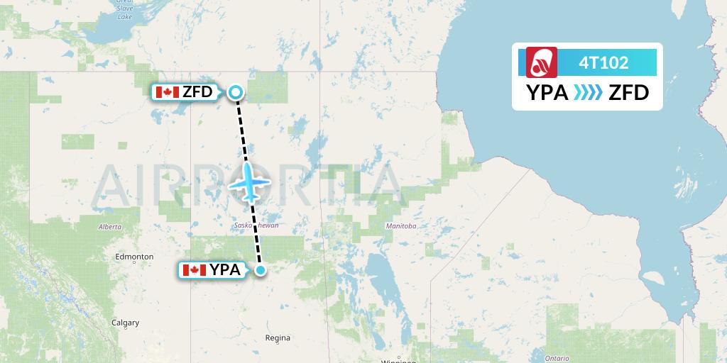 4T102 Rise Air Flight Map: Prince Albert to Fond Du Lac