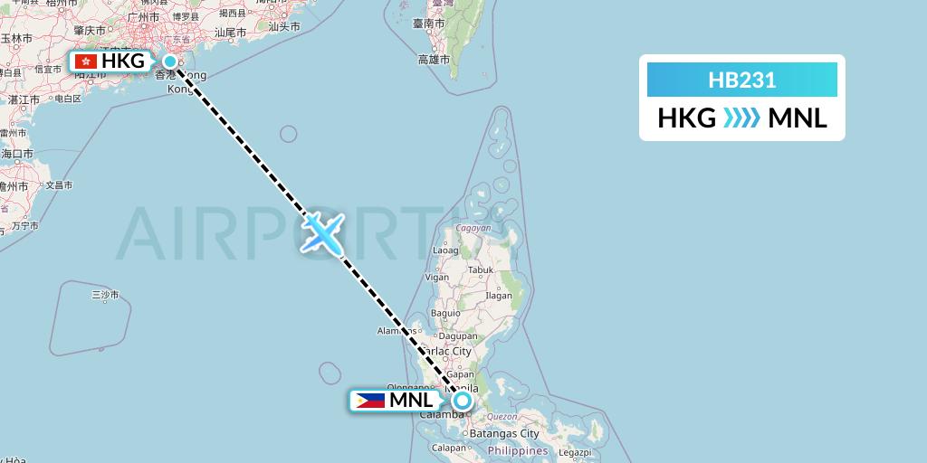 HB231 Greater Bay Airlines Flight Map: Hong Kong to Manila