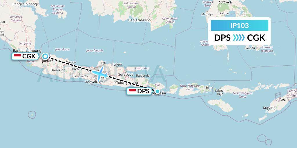 IP103 Pelita Air Service Flight Map: Denpasar to Jakarta