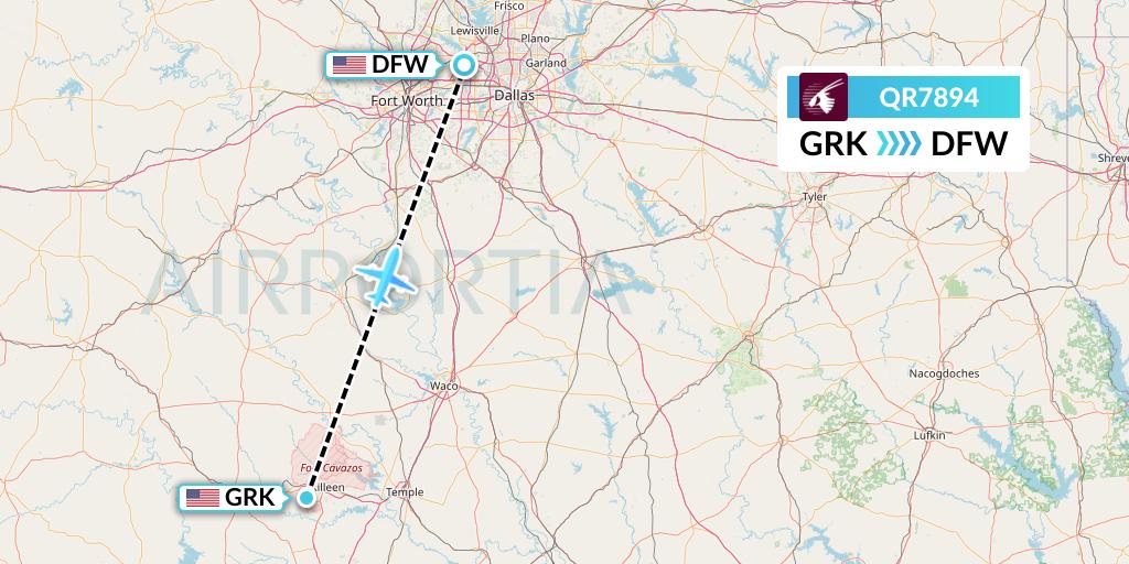 QR7894 Qatar Airways Flight Map: Killeen to Dallas