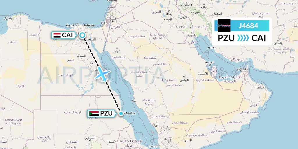 J4684 Badr Airlines Flight Map: Port Sudan to Cairo