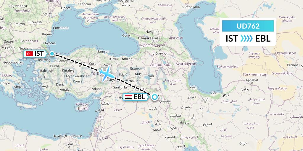 UD762 UR Airlines Flight Map: Istanbul to Arbil