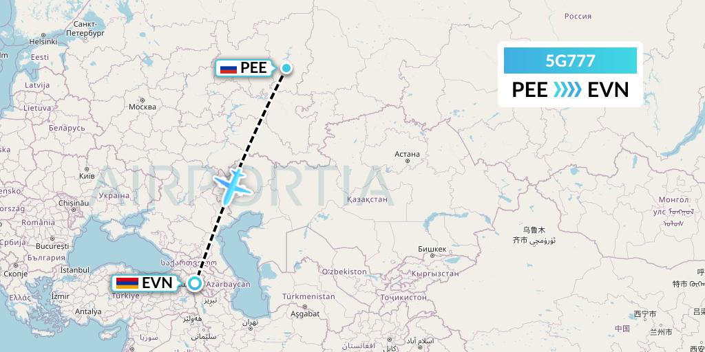 5G777 Shirak Avia Flight Map: Perm to Yerevan