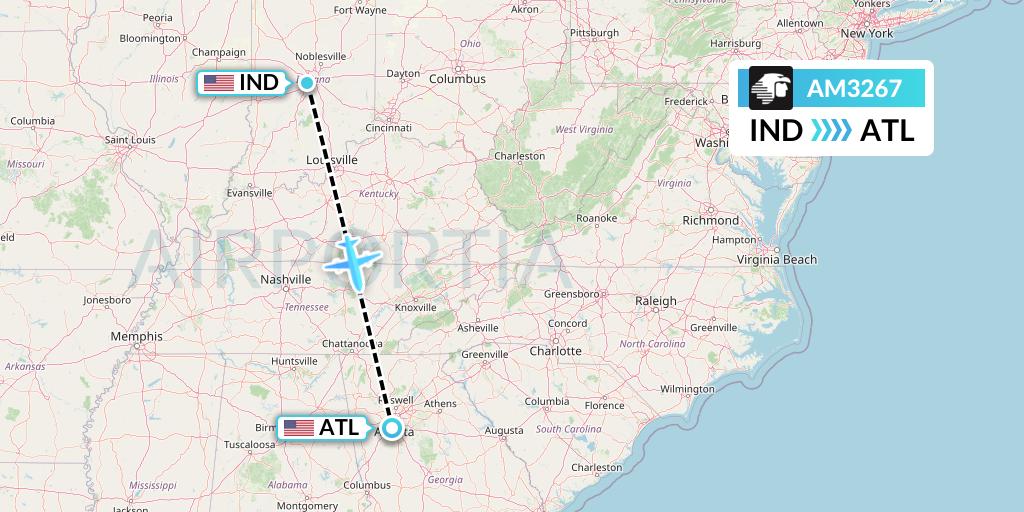 AM3267 Aeromexico Flight Map: Indianapolis to Atlanta