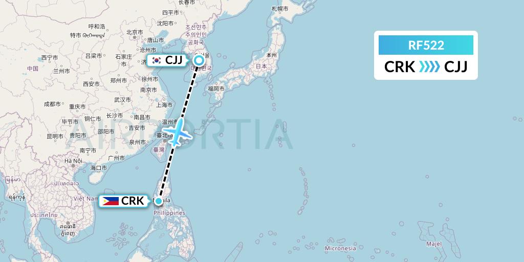 RF522 Aero K Airlines Flight Map: Angeles City to Cheongju