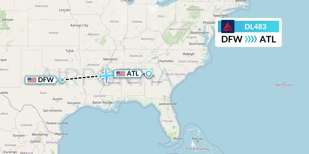 DL483 Delta Air Lines Flight Map: Dallas to Atlanta