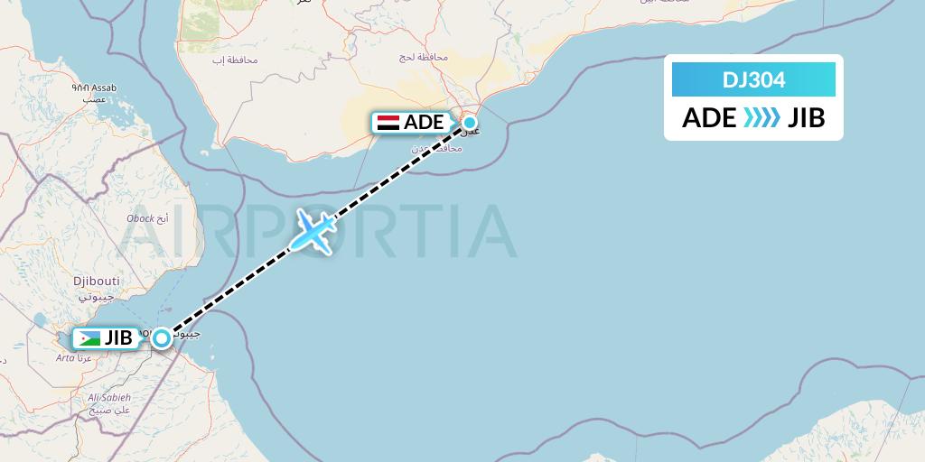 DJ304 Air Djibouti Flight Map: Aden to Djibouti