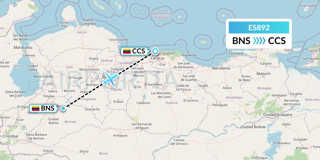 ES892 Estelar Latinoamerica Flight Map: Barinas to Caracas