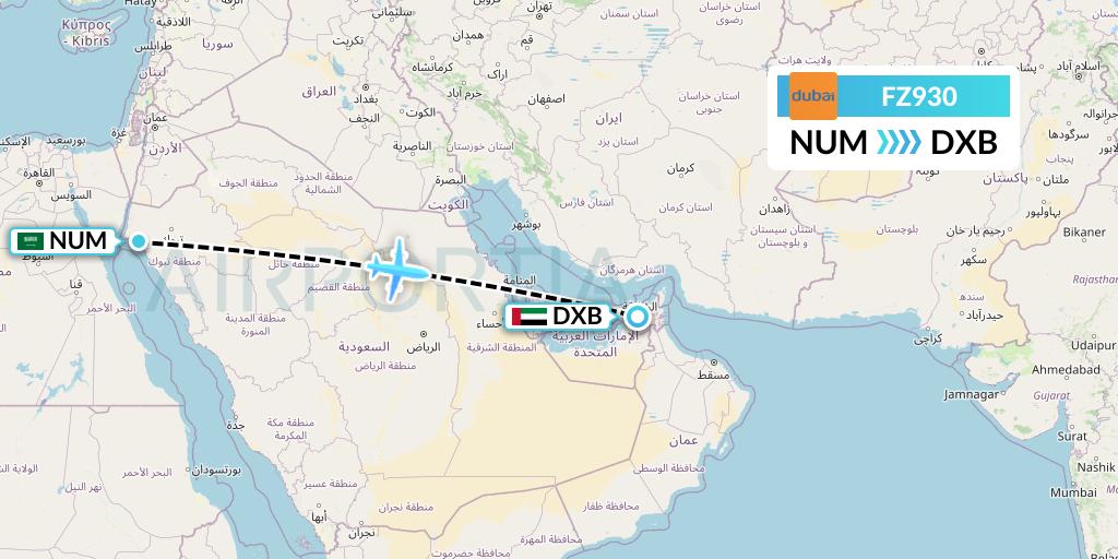 FZ930 FlyDubai Flight Map: Tabuk to Dubai