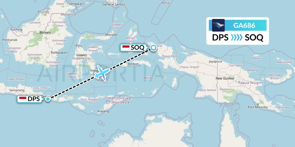 GA686 Garuda Indonesia Flight Map: Denpasar to Sorong