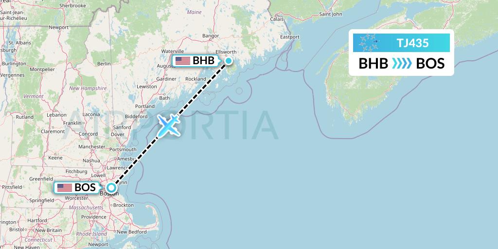 TJ435 Tradewind Aviation Flight Map: Bar Harbor to Boston