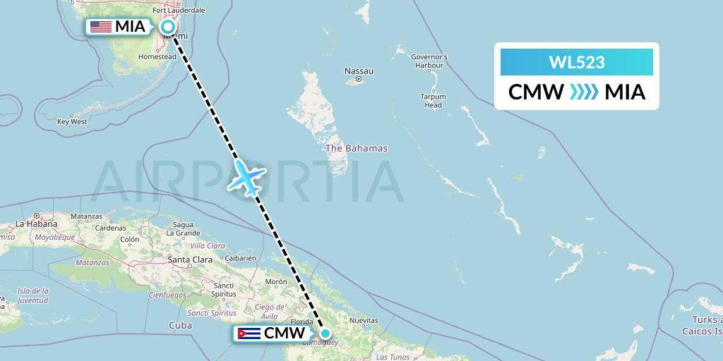 WL523 World Atlantic Airlines Flight Map: Camaguey to Miami