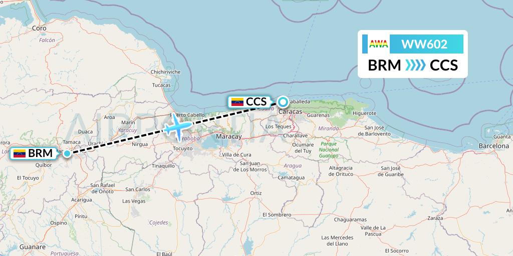 WW602 Venezolana Flight Map: Barquisimeto to Caracas
