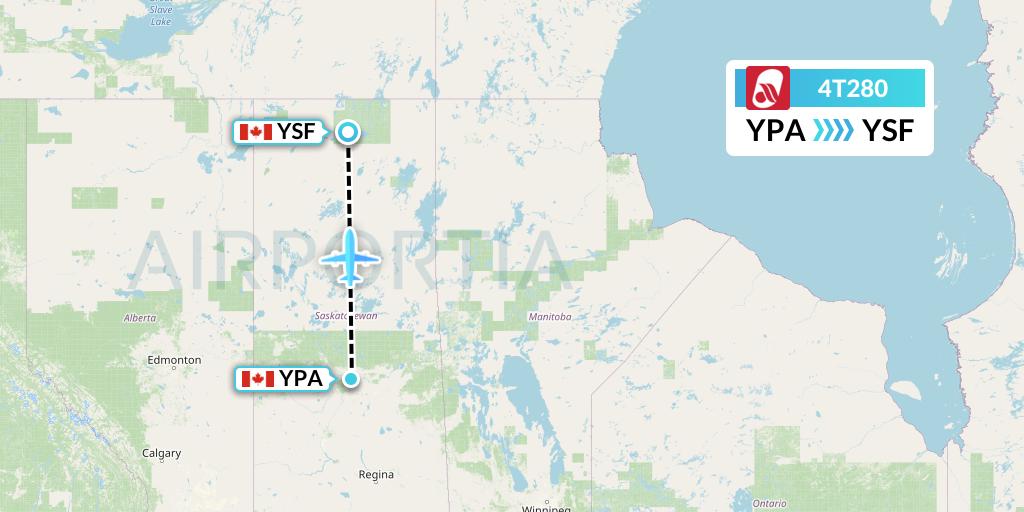 4T280 Rise Air Flight Map: Prince Albert to Stony Rapids