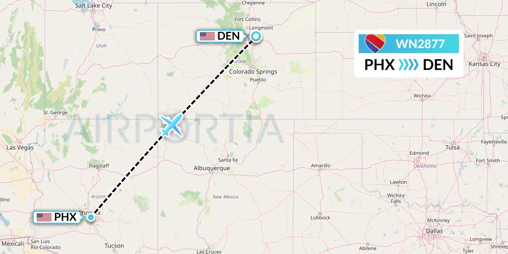 WN2877 Southwest Airlines Flight Map: Phoenix to Denver