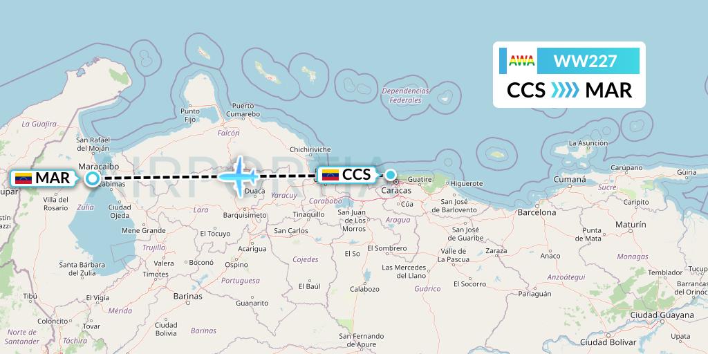 WW227 Venezolana Flight Map: Caracas to Maracaibo