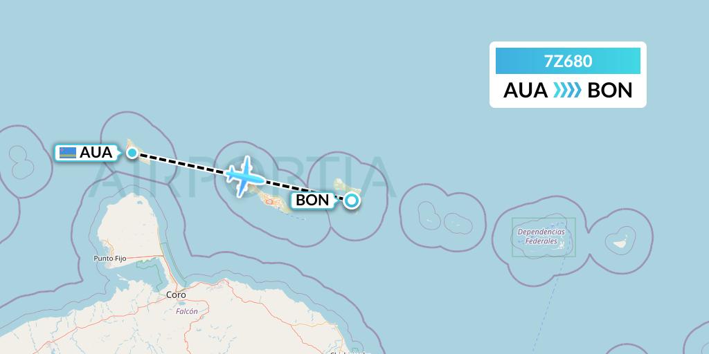 7Z680 EZ Air Flight Map: Oranjestad to Bonaire