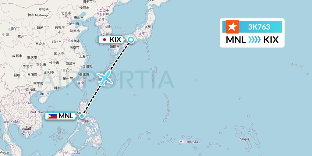 3K763 Jetstar Asia Flight Map: Manila to Osaka