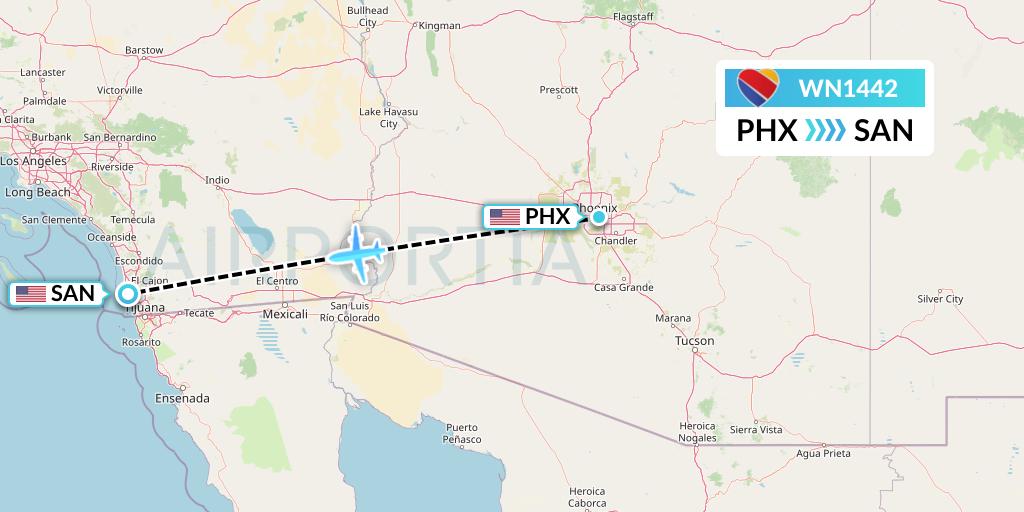 WN1442 Southwest Airlines Flight Map: Phoenix to San Diego