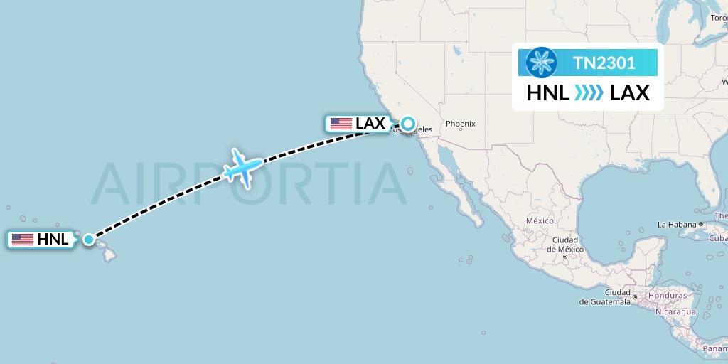 TN2301 Air Tahiti Nui Flight Map: Honolulu to Los Angeles