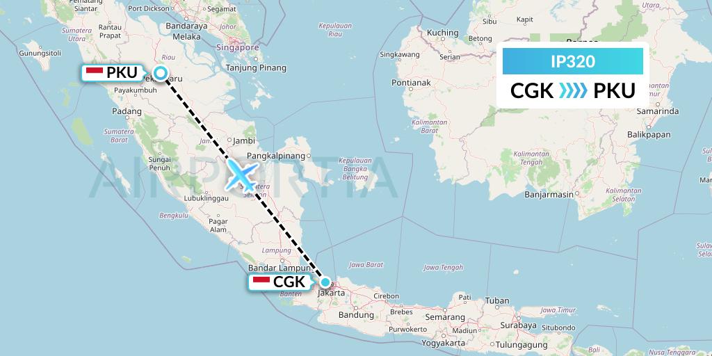 IP320 Pelita Air Service Flight Map: Jakarta to Pekanbaru